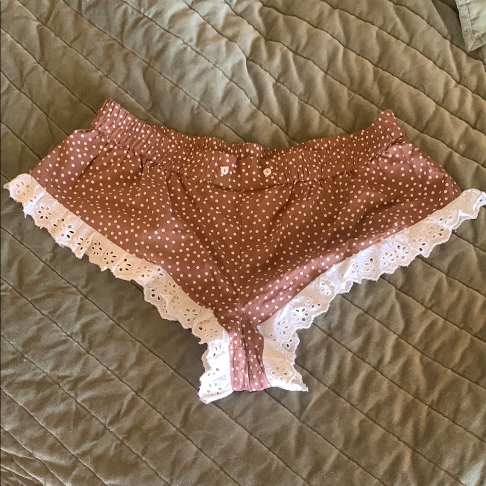 Anthropologie Brown Polka Dot Lace Trim Bloomers
